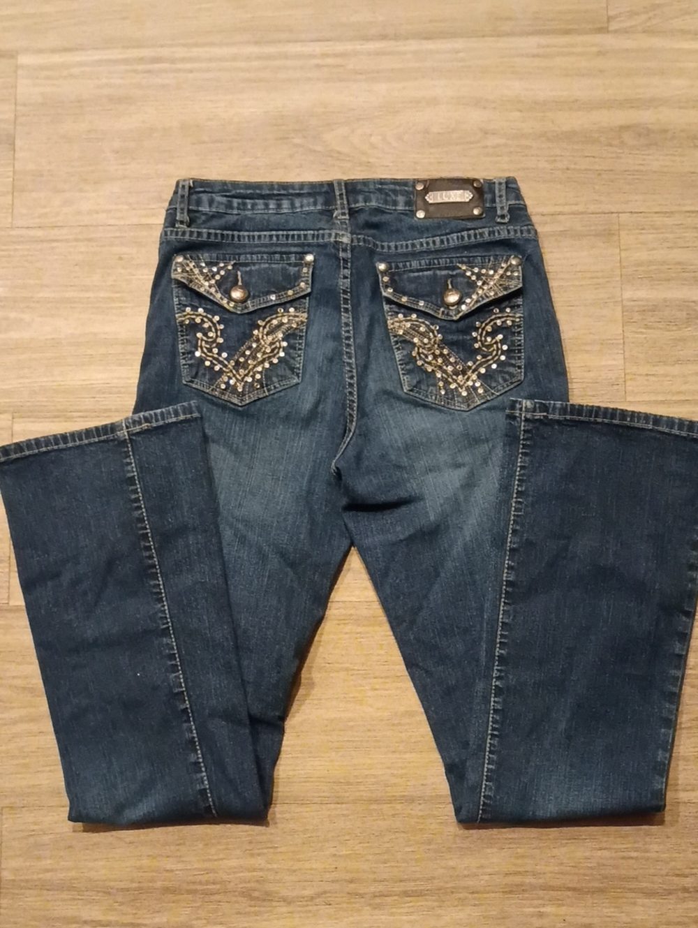 Tru Luxe Jeans Women's Dark Blue Boot Cut with Gold Stud Embellishment